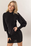 Glitter Mock Neck Long Sleeve Mini Dress