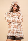 Fuzzy Plaid Long Sleeve Hooded Jacket