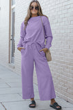 Textured Long Sleeve Top and Drawstring Pants Set