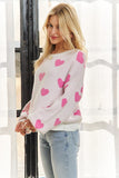 Heart Round Neck Drop Shoulder Sweater