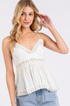 Crisscross Back Lace Detail V-Neck Cami