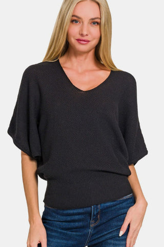 V-Neck Short Sleeve Dolman Sweater