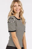 Striped Round Neck Puff Sleeve T-Shirt