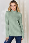 Ribbed Mock Neck Long Sleeve T-Shirt