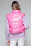 Zip Up Turtleneck Shiny Quilted Vest