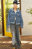 POL Flower Textured Raw Hem Long Sleeve Denim Jacket