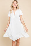 Short Sleeve Ruffled Asymmetric Hem Dress