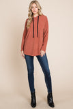 Contrast Drawstring Drop Shoulder Knit Hoodie