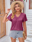 Ruched V-Neck Short Sleeve T-Shirt