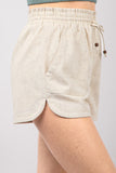 Drawstring Elastic Waist Linen Shorts