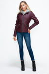 Faux Layered Double-Zipper Jacket with Fuzzy Hood