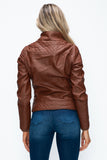 Faux Layered Double-Zipper Jacket with Fuzzy Hood