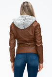 Faux Layered Double-Zipper Jacket with Fuzzy Hood