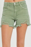 Mid Waist Frayed Hem Denim Shorts