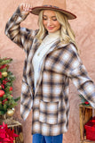 Plaid Open Front Hooded Shacket