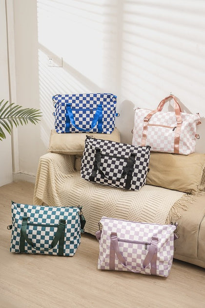 Checkered Multi-Pocket Travel Bag