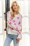 Heart Round Neck Drop Shoulder Sweater