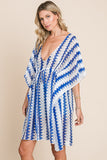 Tied Striped Plunge Half Sleeve Cover-Up