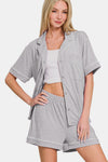 Button Down Short Sleeve Top and Shorts Lounge Set