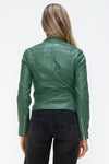 Faux Leather zip-up Drawstring Hooded Jacket