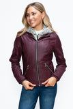 Faux Layered Double-Zipper Jacket with Fuzzy Hood