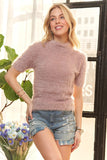 Fuzzy Mock Neck Short Sleeve Sweater