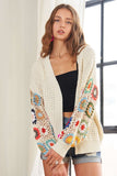 Full Size Contrast Crochet Open Front Long Sleeve Cardigan