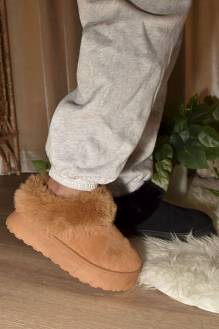 Faux-Fur Platform Slip On Booties