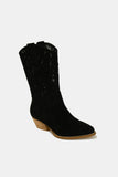 Faux Suede Laser Cut Detail Block Heel Boots