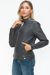 Faux Leather Biker Jacket with Side Zip Pockets