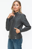 Faux Leather Biker Jacket with Side Zip Pockets