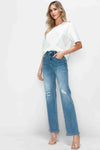 Distressed High Rise Straight Jeans