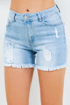 Distressed Frayed Denim High Waist Shorts