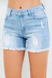 Distressed Frayed Denim High Waist Shorts