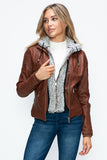 Faux Layered Double-Zipper Jacket with Fuzzy Hood