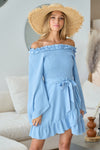 Smocked Ruffled Front Tie Mini Dress