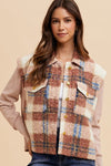 Faux Fur Plaid Button Up Jacket