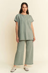 Round Neck Short Sleeve Top and Pants Set