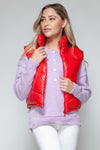 Zip Up Turtleneck Shiny Quilted Vest