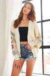 Full Size Contrast Crochet Open Front Long Sleeve Cardigan