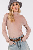 SAGE + FIG Glitter Mock Neck Lettuce Hem Long Sleeve Top