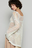 POL Side Slit Openwork Long Sleeve Knit Cover Up