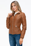 Faux Layered Double-Zipper Jacket with Fuzzy Hood