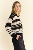 Contrast Striped Crochet Drop Shoulder Knit Cover Up