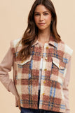 Faux Fur Plaid Button Up Jacket