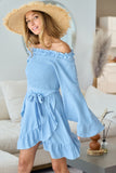 Smocked Ruffled Front Tie Mini Dress