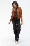 Faux Leather Zip Up Drawstring Hooded Jacket