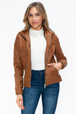 Faux Layered Double-Zipper Jacket with Fuzzy Hood