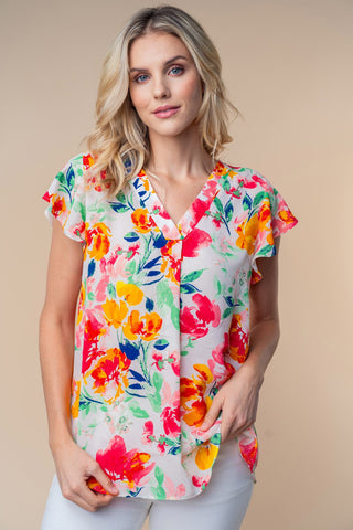 Short Sleeve Floral Woven Top