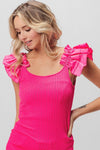 Ruffled Shoulder Strap Rib Texture Top